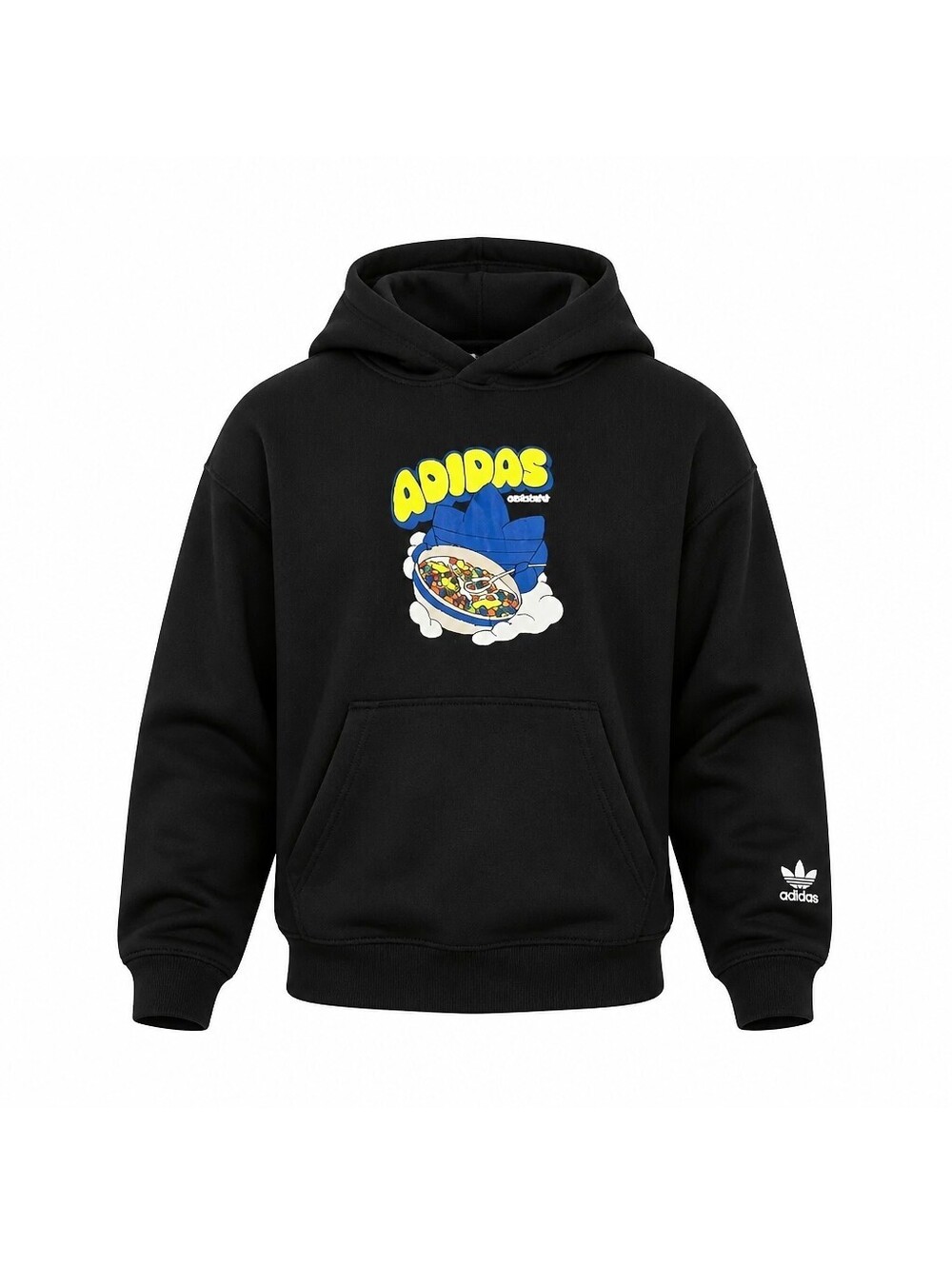 Adidas Originals Black Hoodie with Colorful Cereal Bowl Graphic Kids Size 9-10Y